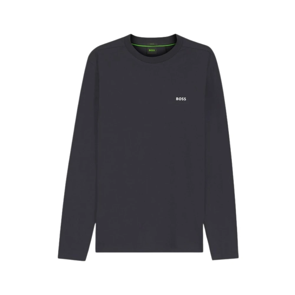 Boss Uomo Blu Scuro T-Shirt In Cotone Elasticizzato Con Logo A Contrasto - Immagine 3