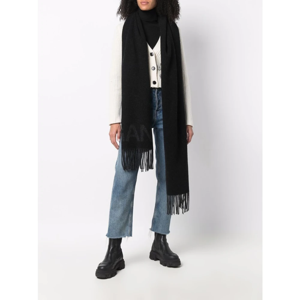 Ganni Wollen sjaal met jacquard-logo Black Dames