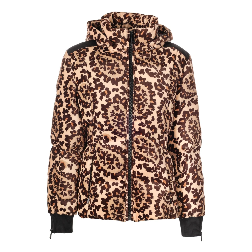 Fendi Luipaardprint Gewatteerde Jas met Capuchon Brown Dames