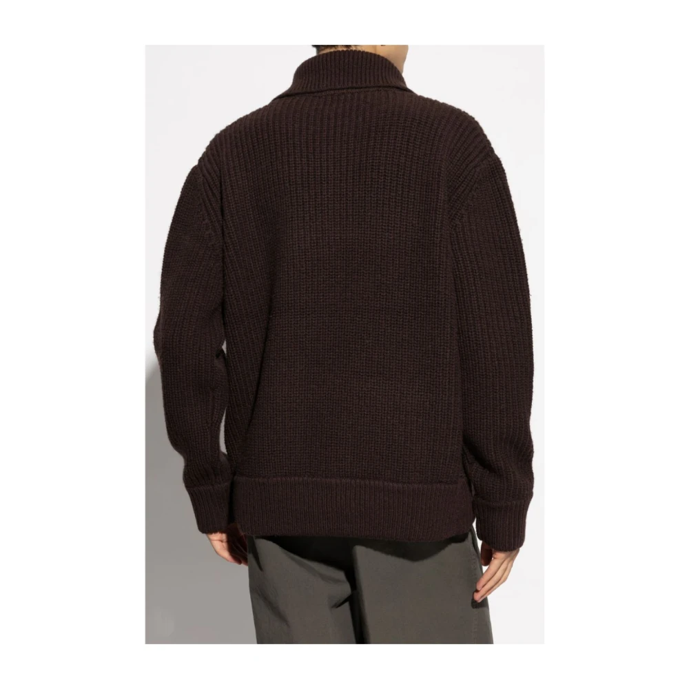 Dries Van Noten Polo Sweater met hoge kraag Brown Heren
