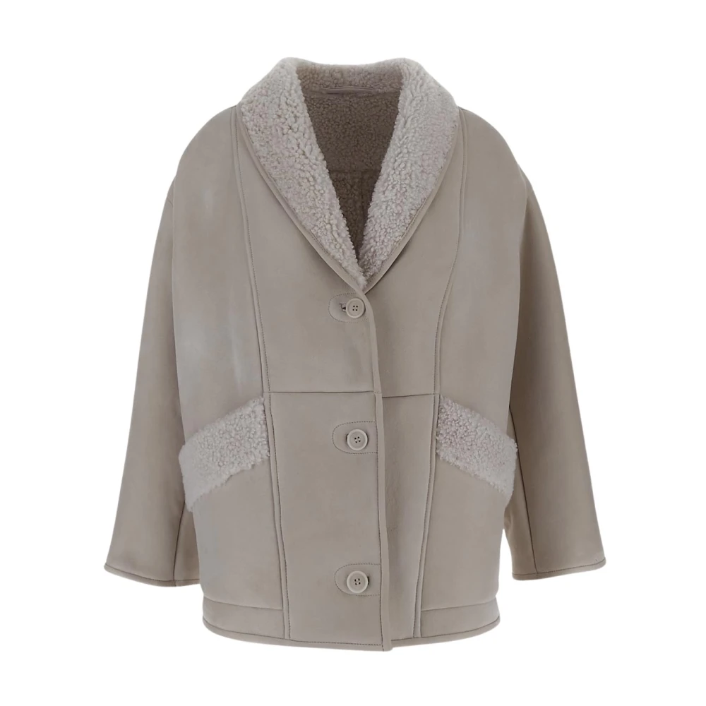 Salvatore Santoro Leren Jas Bul Stijl Beige Dames