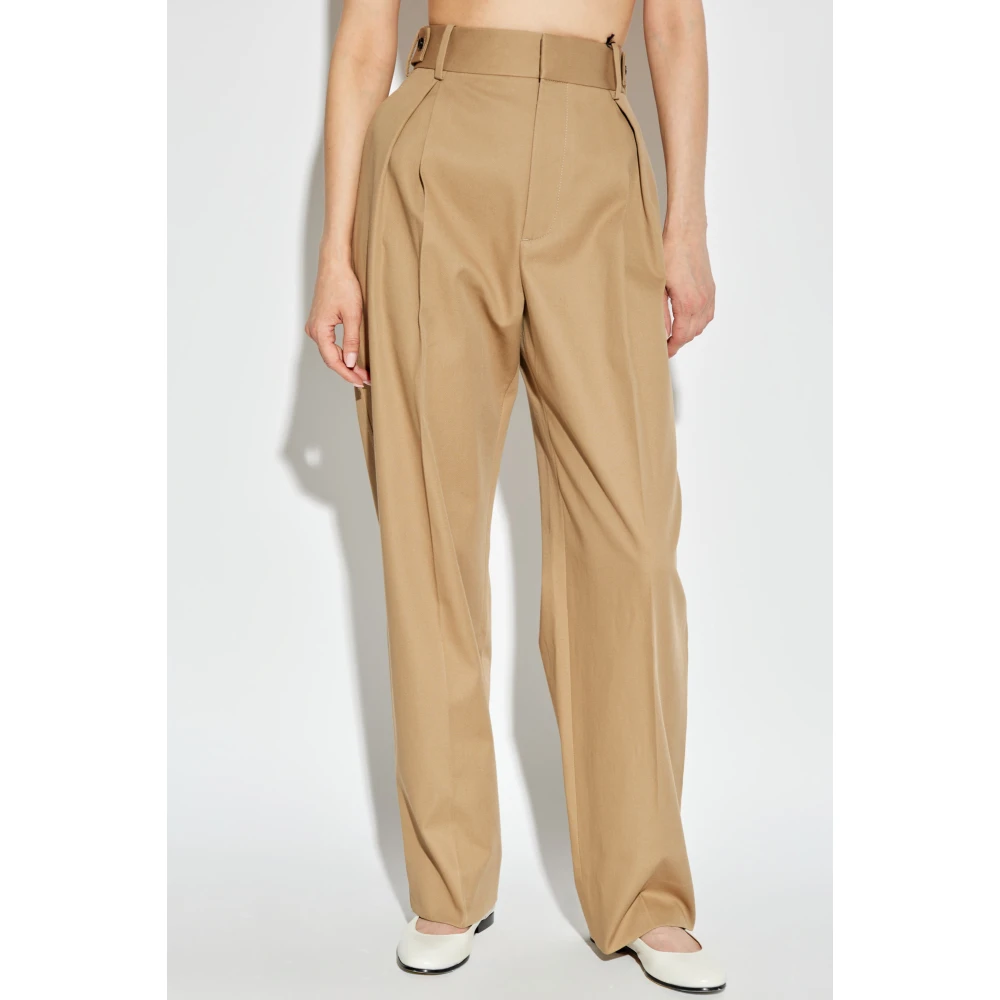 Bottega Veneta Hoge taille katoenen broek Beige Dames