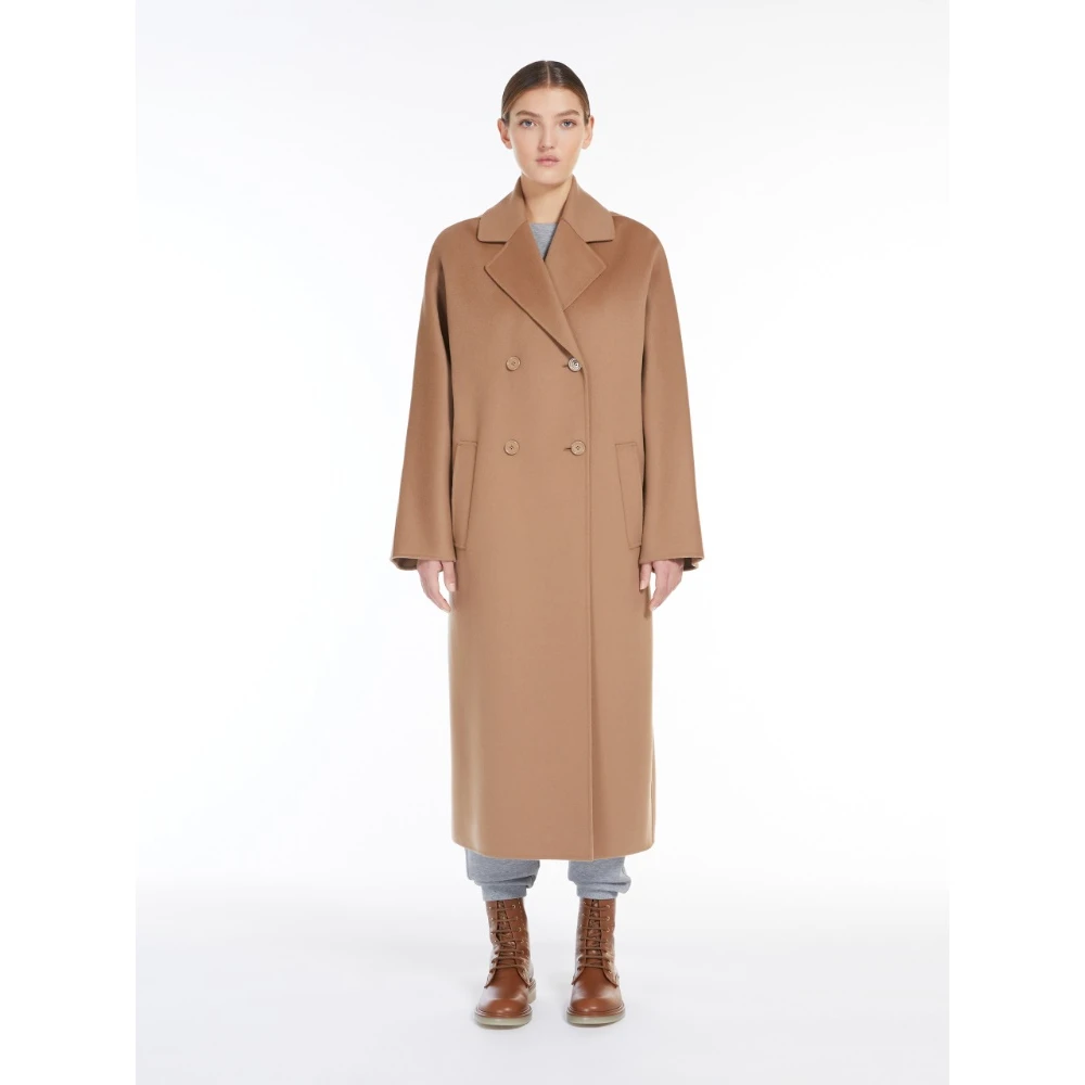 Max Mara Kameel Double-Breasted Midi Jas Brown Dames