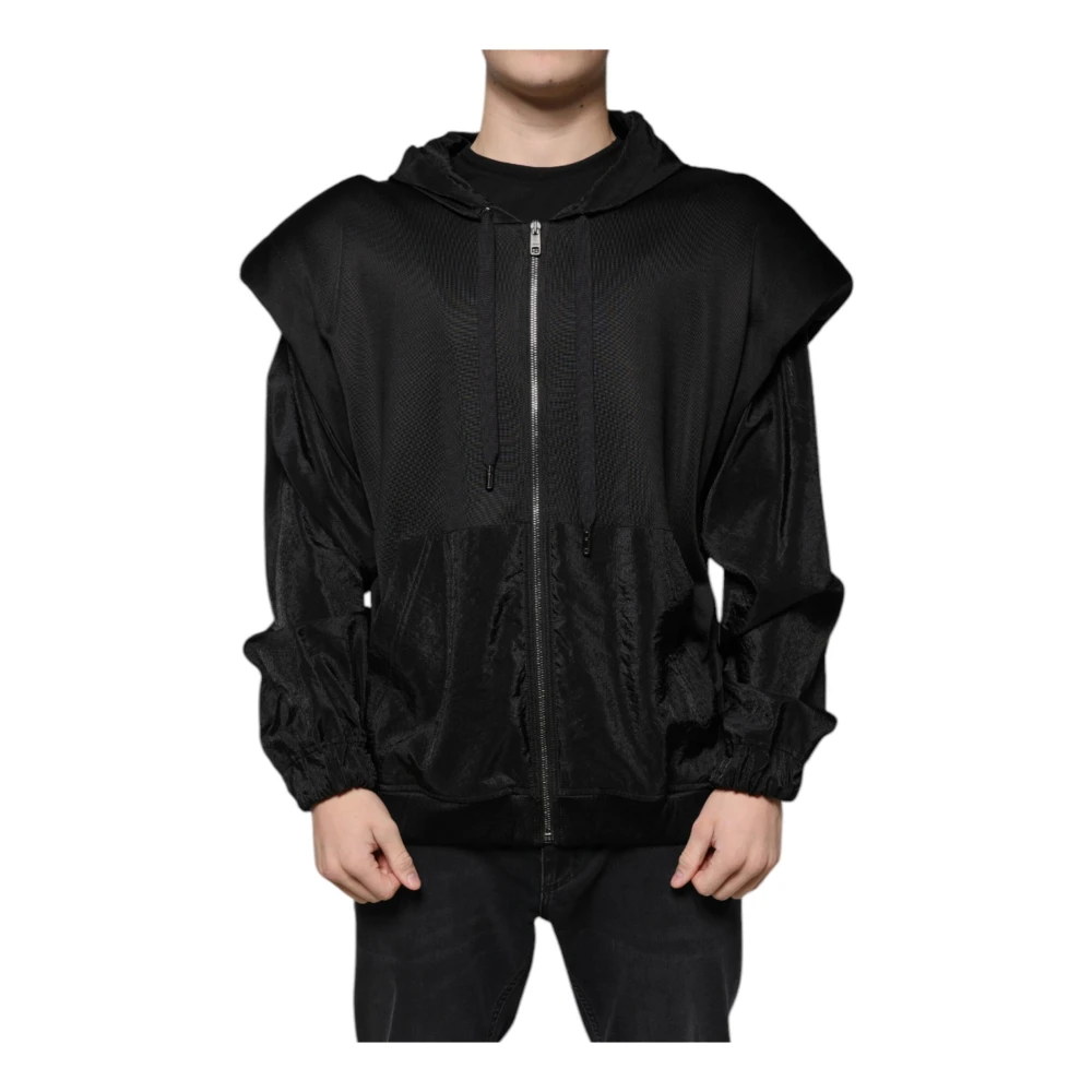 Dolce & Gabbana Zwarte Logo Hooded Bomberjack Black Heren
