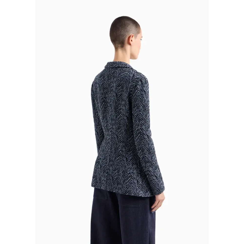 Giorgio Armani Blauwe Chevron Jacquard Jas Blue Dames