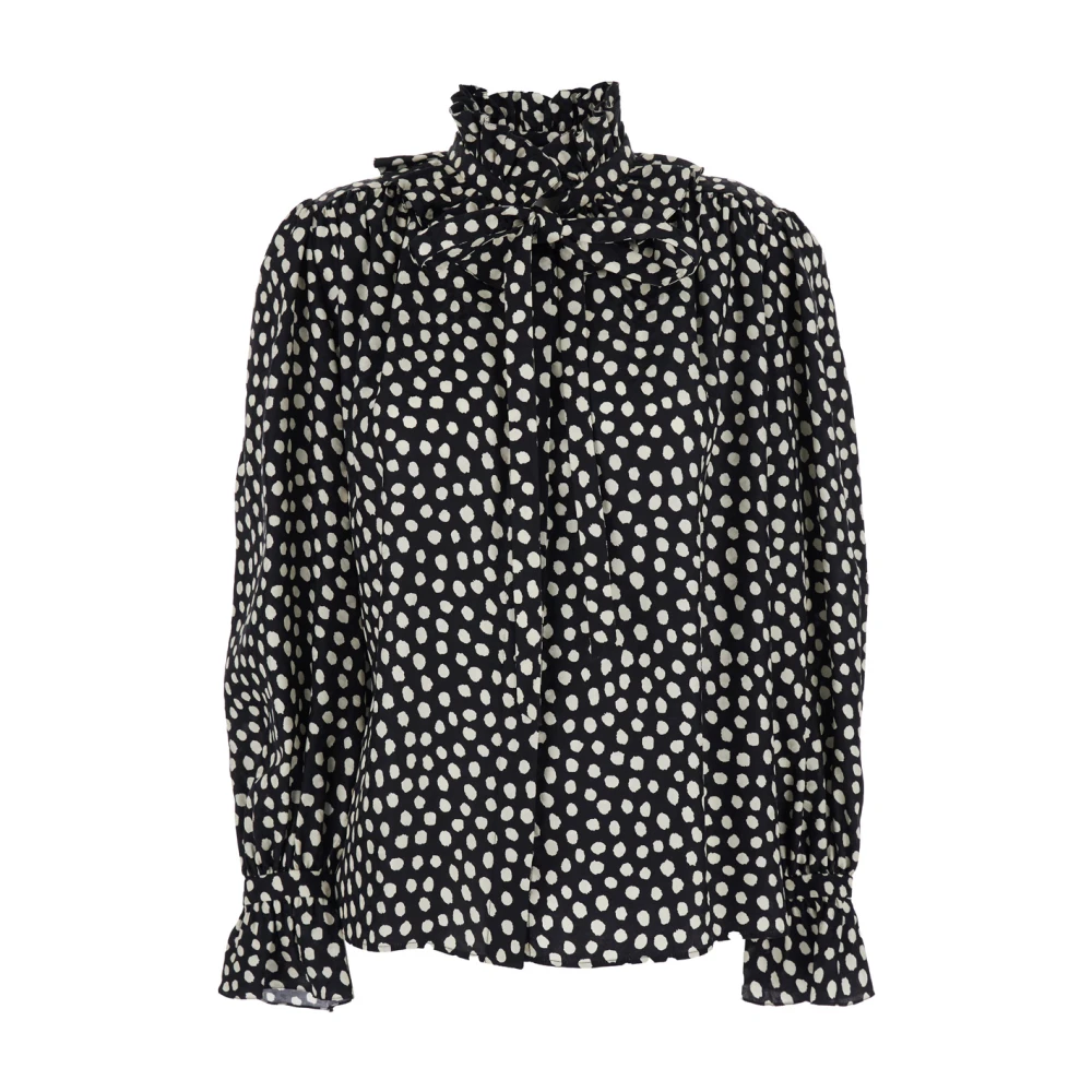 Chloé , Shirts, Female, Black, S, Tie-Front Ruffled Blouse In Silk Jacquard