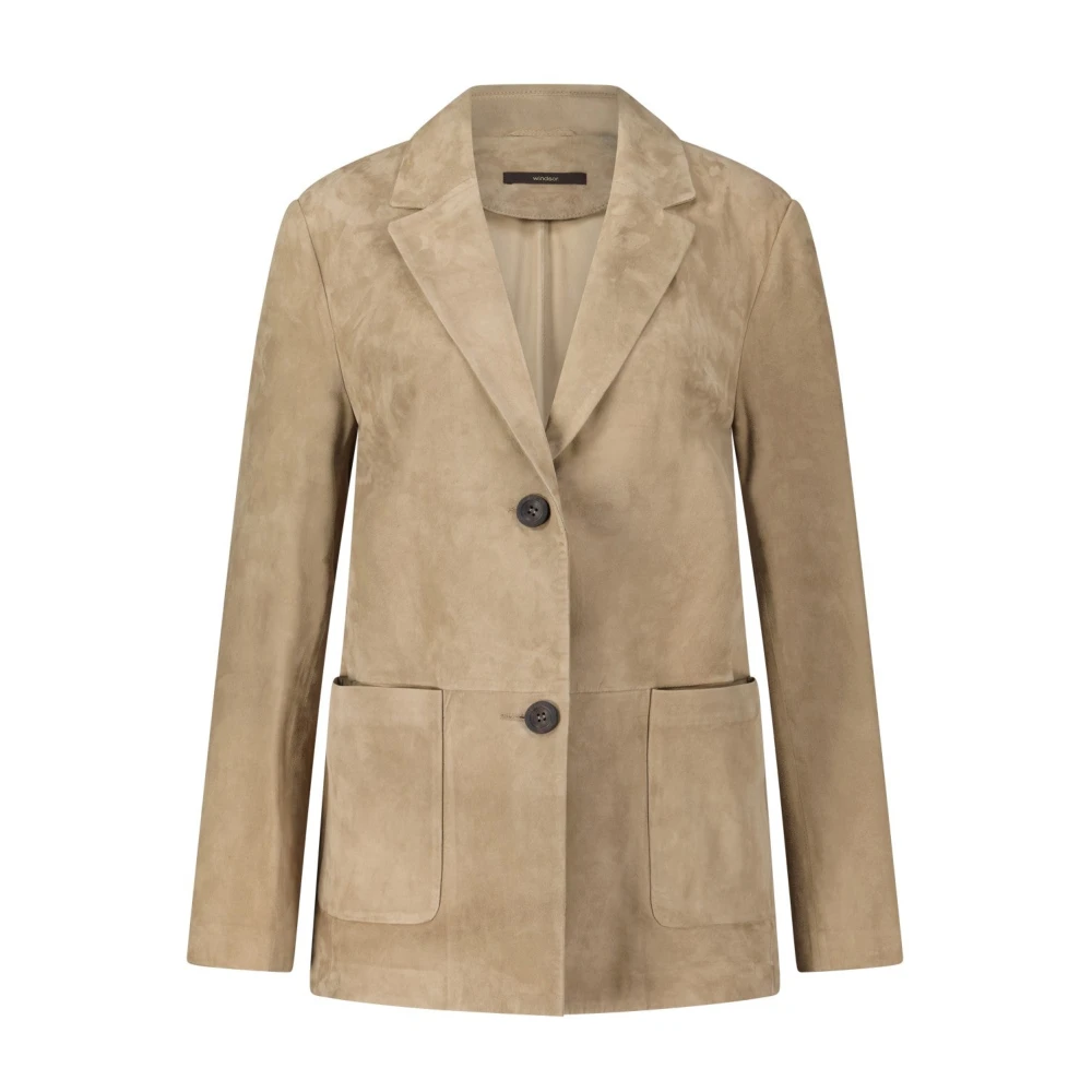 Windsor Lang Lamsvacht Velours Blazer Brown Dames