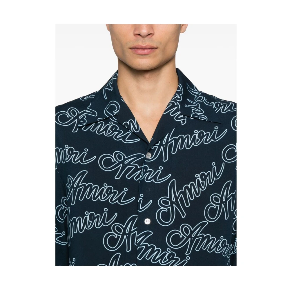 Amiri Logo Print Button-Up Overhemd Blue Heren
