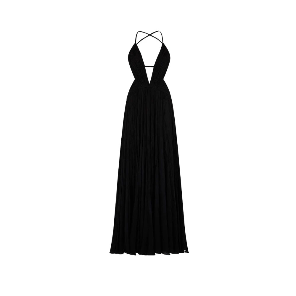 Roberto Cavalli Black Silk Draped V-Neck Backless Dress - Female - Gowns - Xl - Dresses