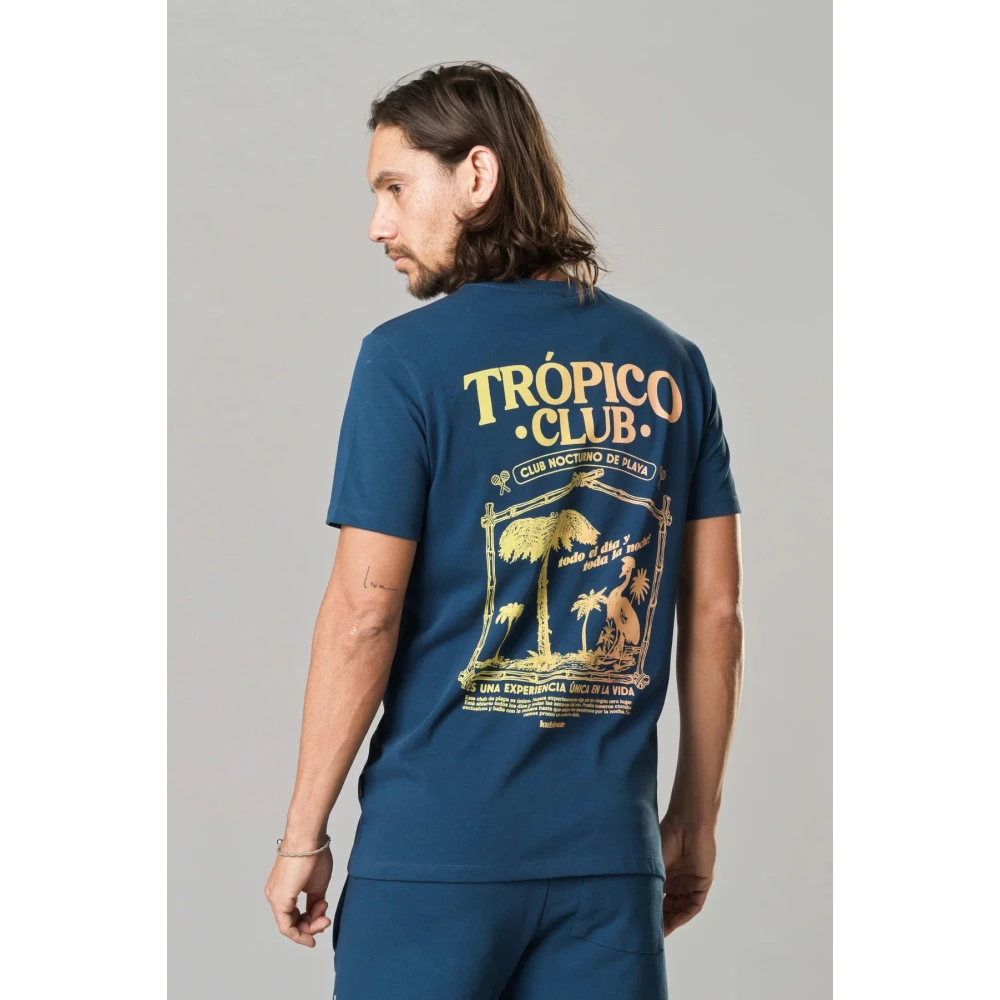 Kultivate Tropico T-shirt met groot rugprint Blue Heren