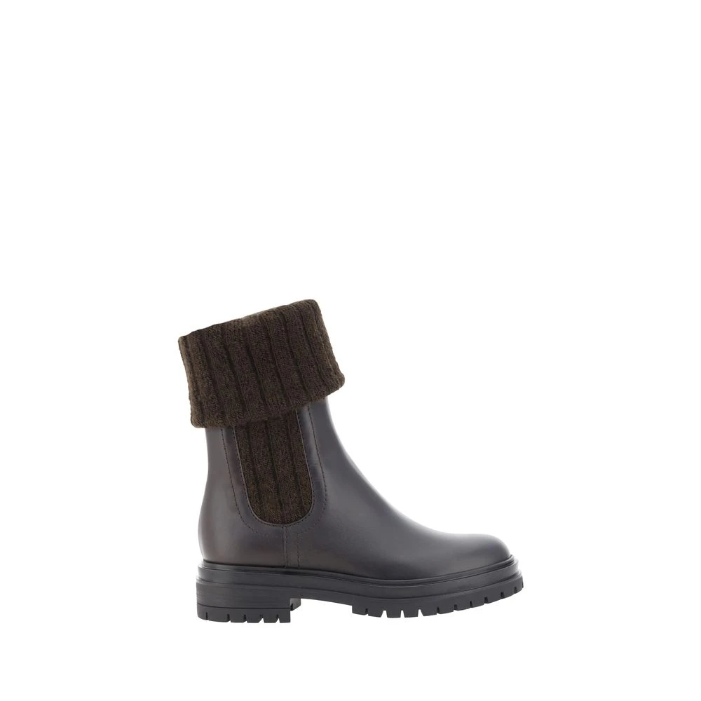 Gianvito Rossi Brown Leather Ankle Boots With Stretch Bands - Female - Winter Boots - 4 Uk - Shoes