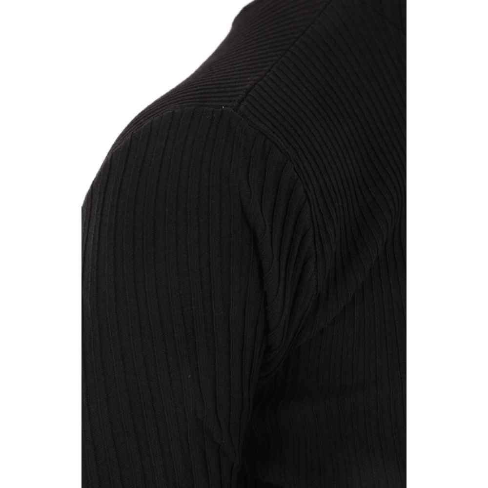 Andrea Adamo Zwarte Geribbelde Stretch Coltrui met Capuchon Black Dames