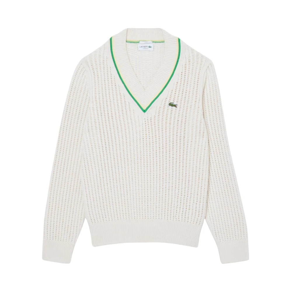 Lacoste Gestreepte V-hals Tennis Trui White Heren