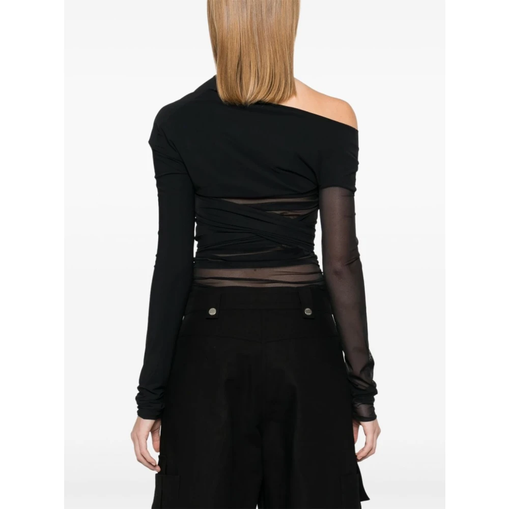 Amazuin Draped Top met Tulle Intarsia Black Dames