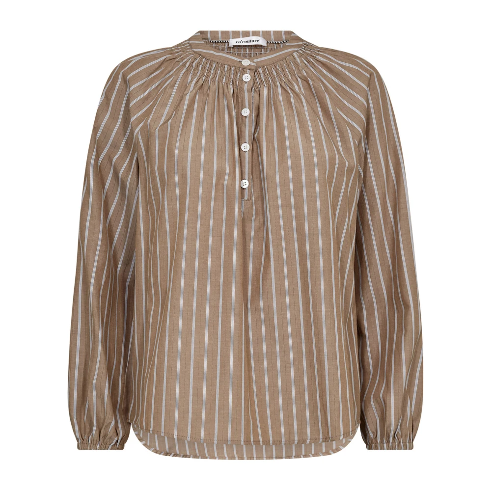 Co'Couture Gestreepte blouse met pofmouwen Beige Dames