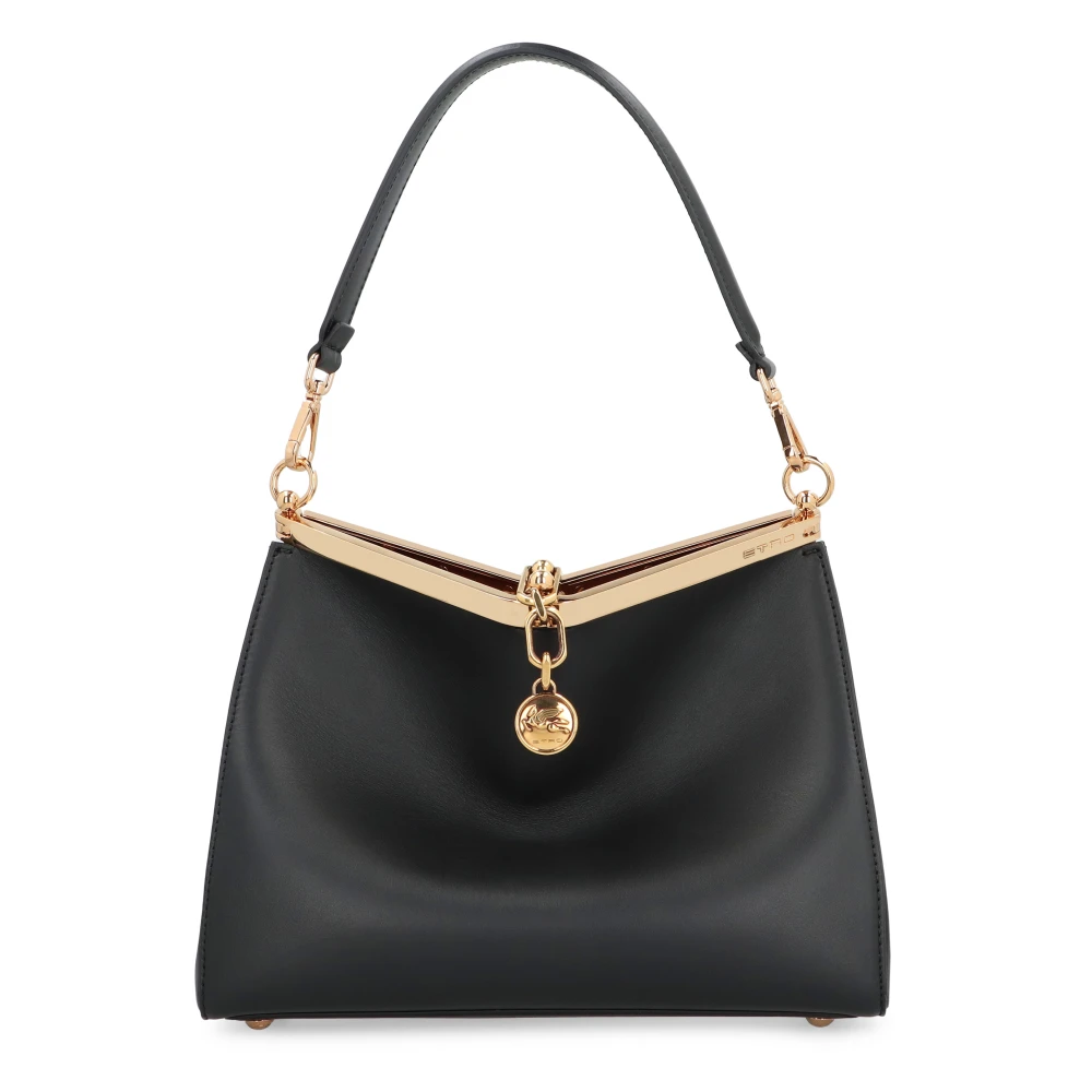 ETRO Leren schoudertas met drukknoopsluiting Black Dames