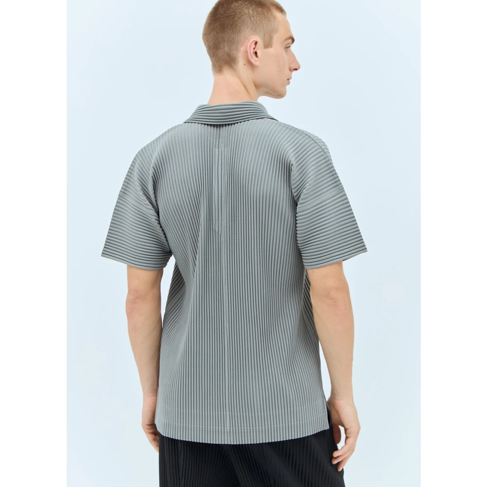 Issey Miyake Geplooide Poloshirt Gray Heren