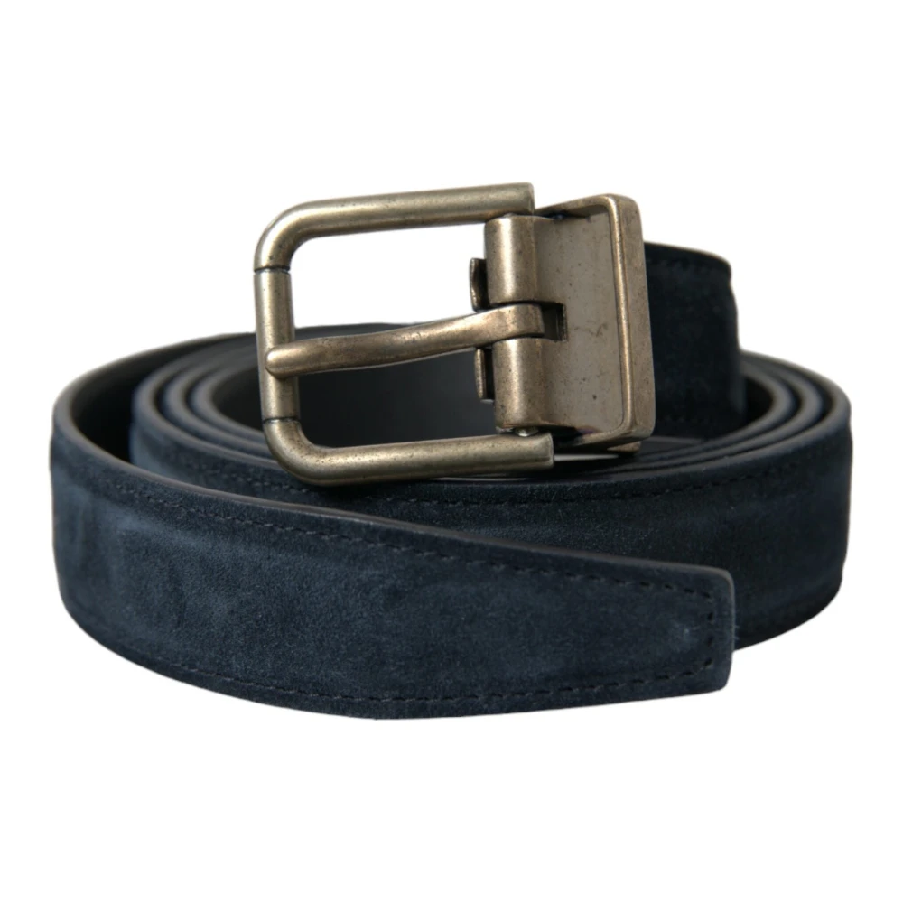 Dolce & Gabbana Men's Blue Belts,, Leather Belt With Metal Buckle Medium