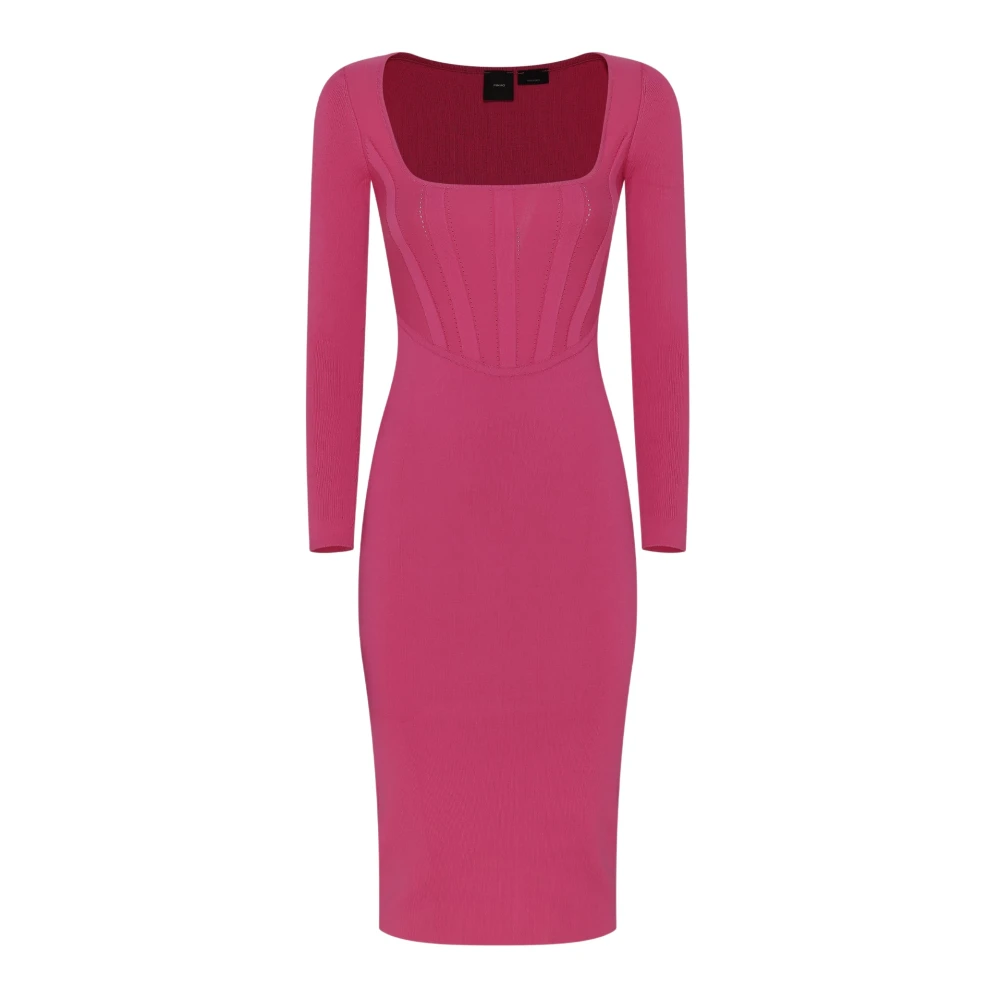 Pinko Fuchsia Square Neck Midi Jurk Pink Dames
