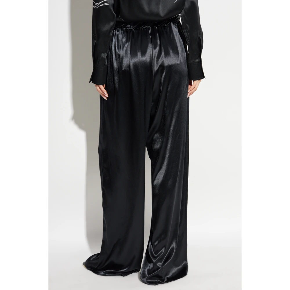 Salvatore Ferragamo Wijde satijnen broek Black Heren