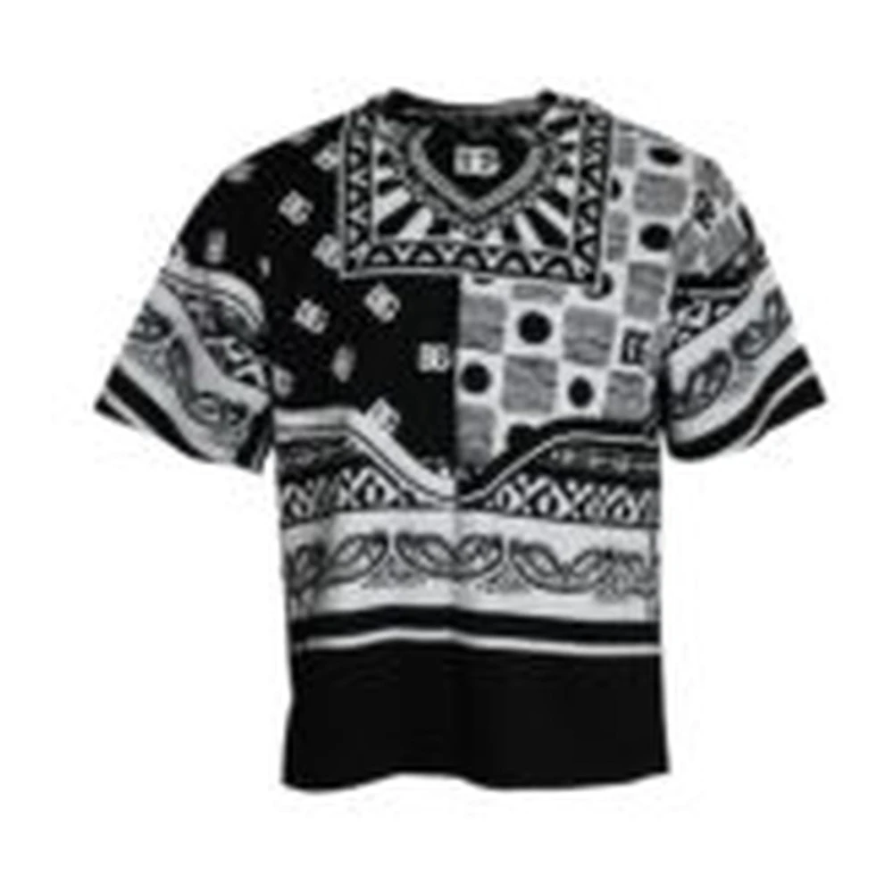 Dolce & Gabbana Gedrukt V-hals Shirt Zwart Wit Orange Heren