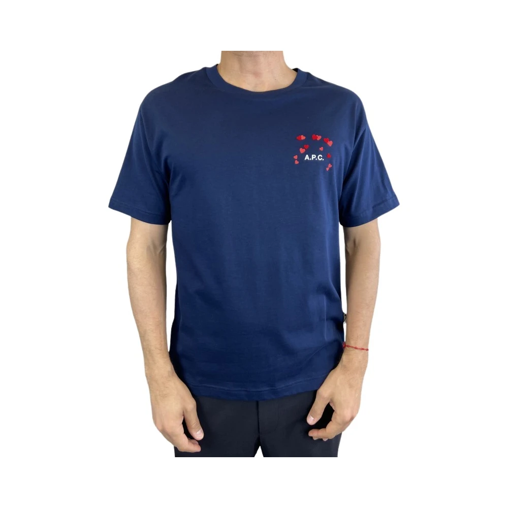 A.p.c. Navy Blauw Hart Detail T-shirt Blue Heren