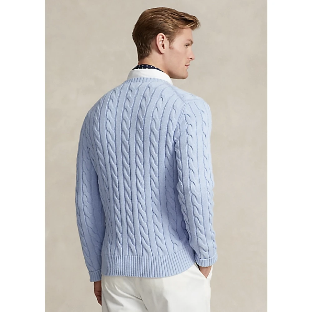 Ralph Lauren Kabelgebreide katoenen trui met pony logo Blue Heren