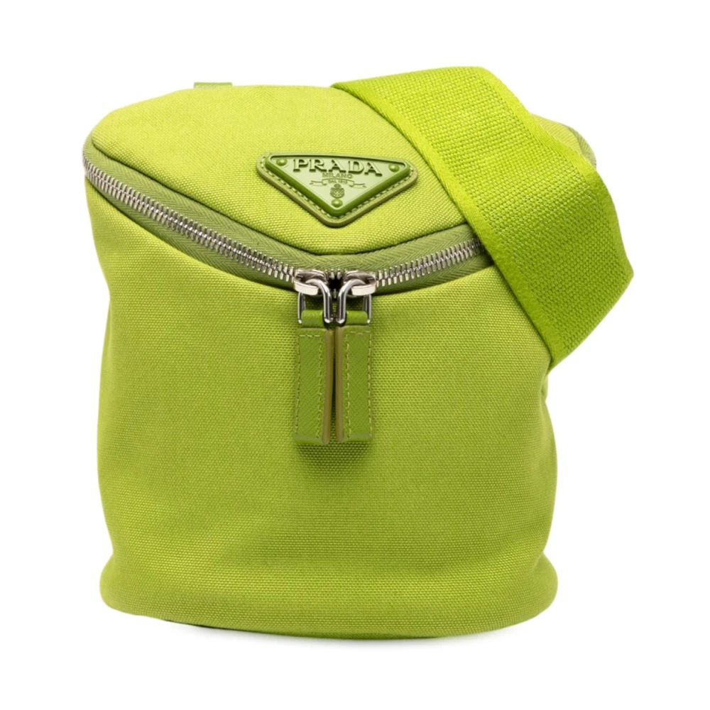 Prada Vintage Women's Green Pre-Owned Canvas Crossbody Bag