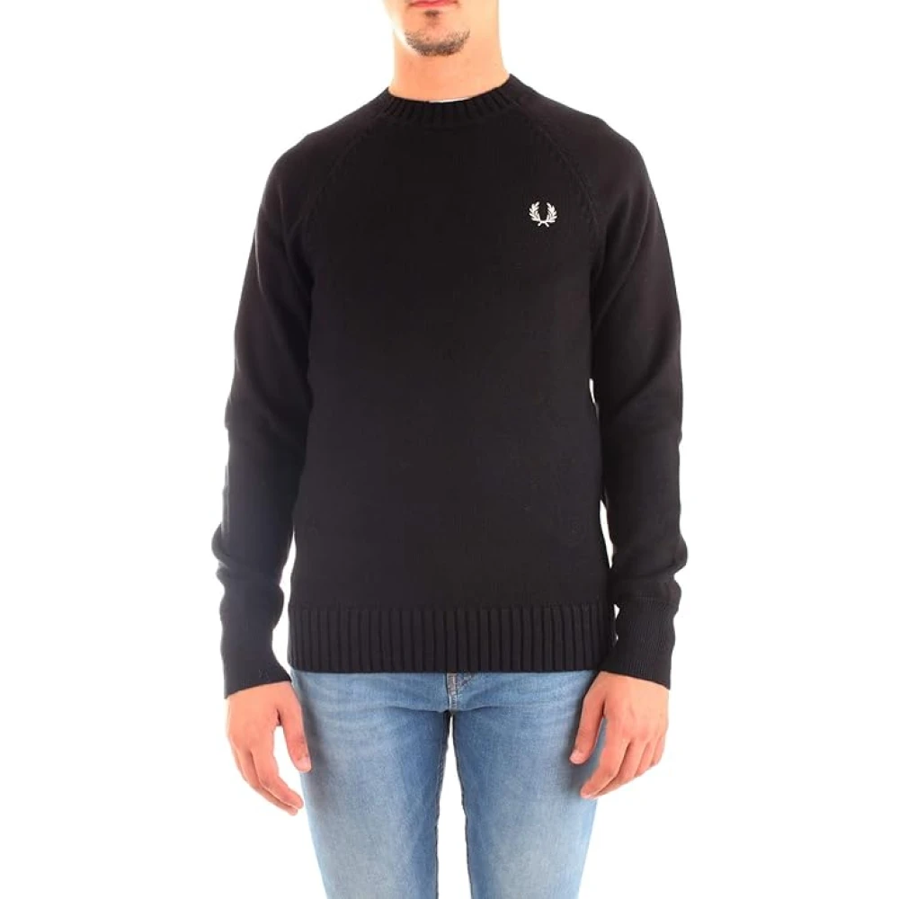 Fred Perry Contrast Textuur Ronde Hals Trui Black Heren