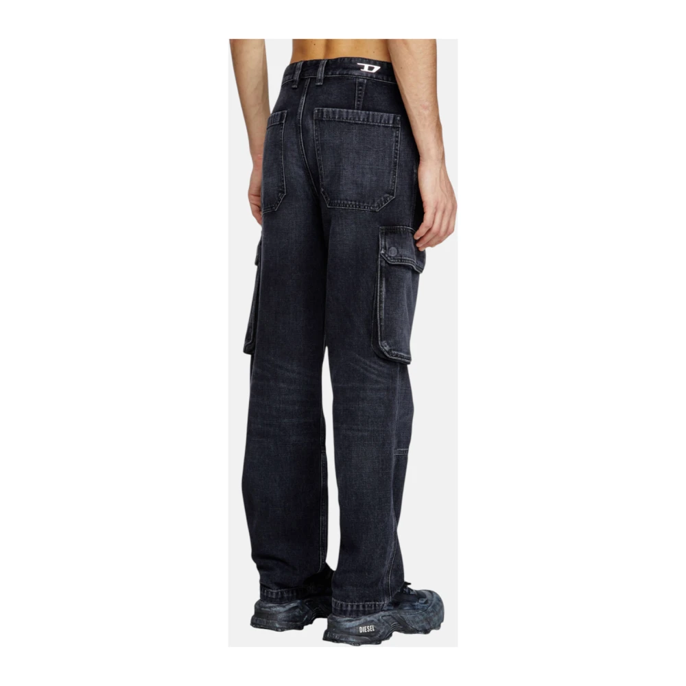 Diesel Zwarte Cargo Utility Denim Broek Black Heren