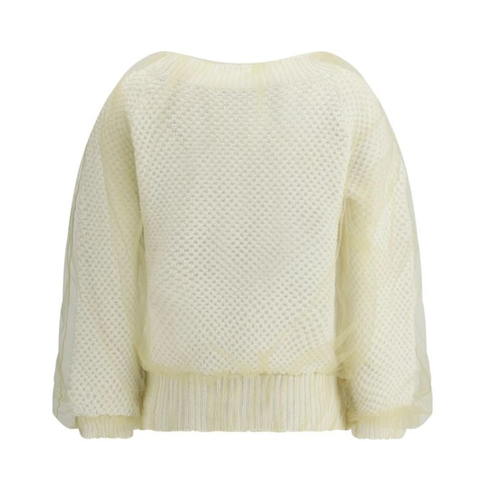 Fabiana Filippi Tule en Geribbelde Katoenen Trui Beige Dames