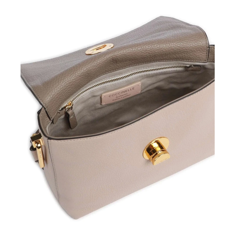 Coccinelle Leren Schoudertas met Gestructureerd Patroon Beige Dames