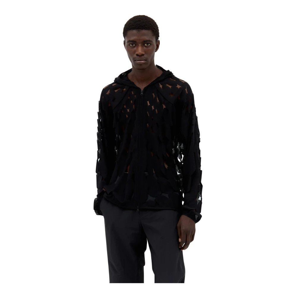 Post Archive Faction Men's Black Zip-Throughs, M, Cut-Out Hooded Top