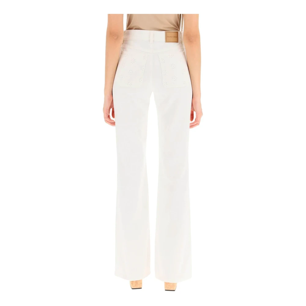 See by Chloé Witte Skinny Jeans met Bloemenborduursel White Dames