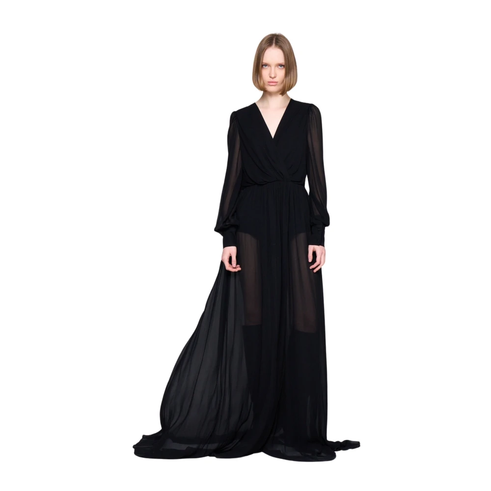 Silvian Heach Lange Gesluierde Jurk Lange Mouwen V-hals Black Dames