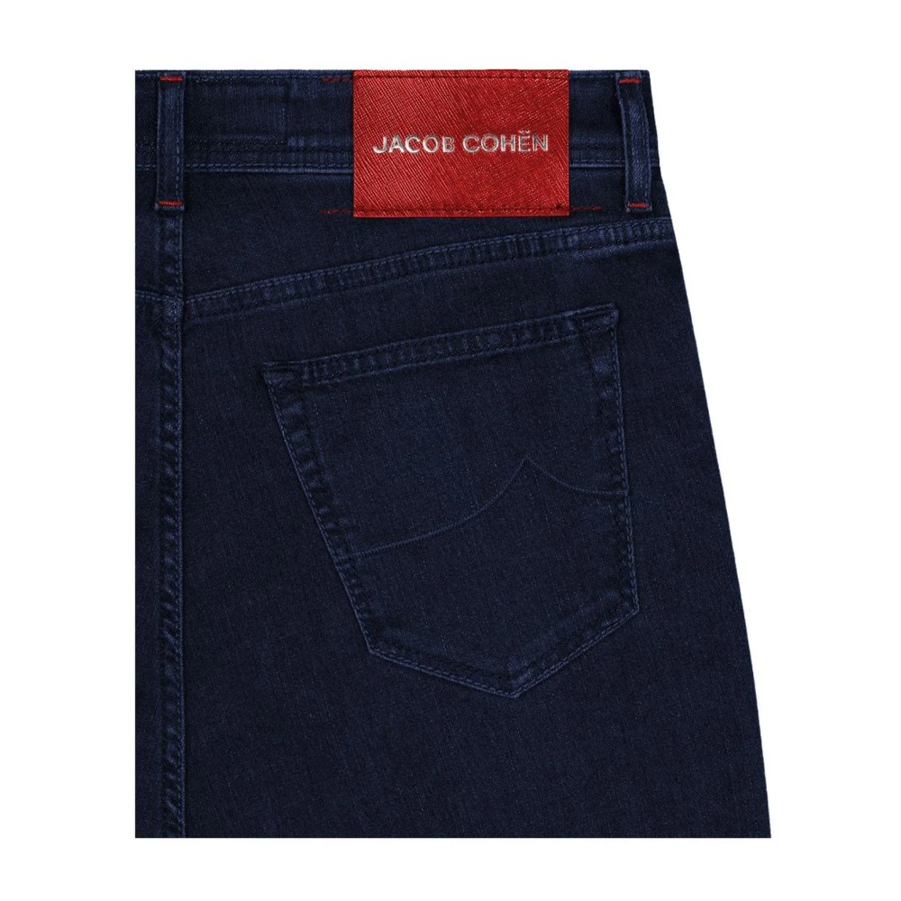 Jacob Cohën Blauwe Denim Jeans met Leren Patch Blue Heren