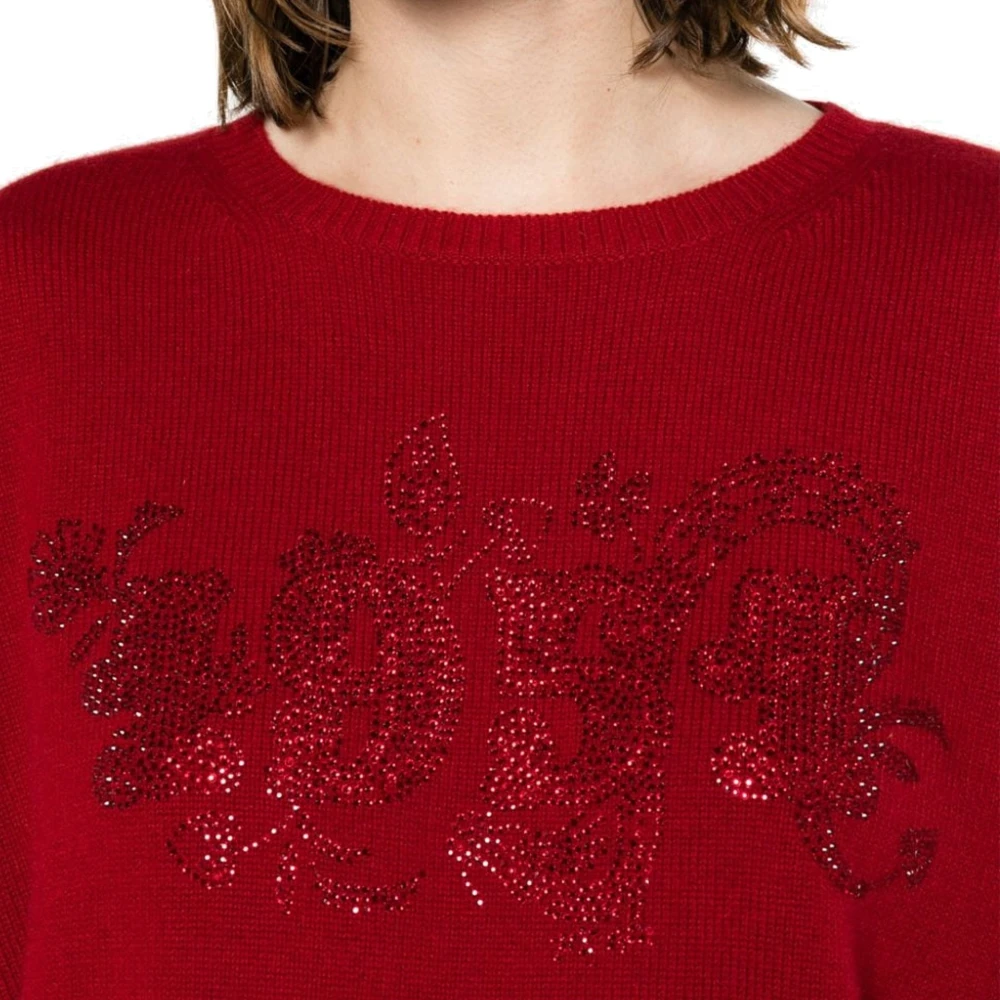 Max Mara Stud Geborduurde Wol Kasjmier Trui Red Dames