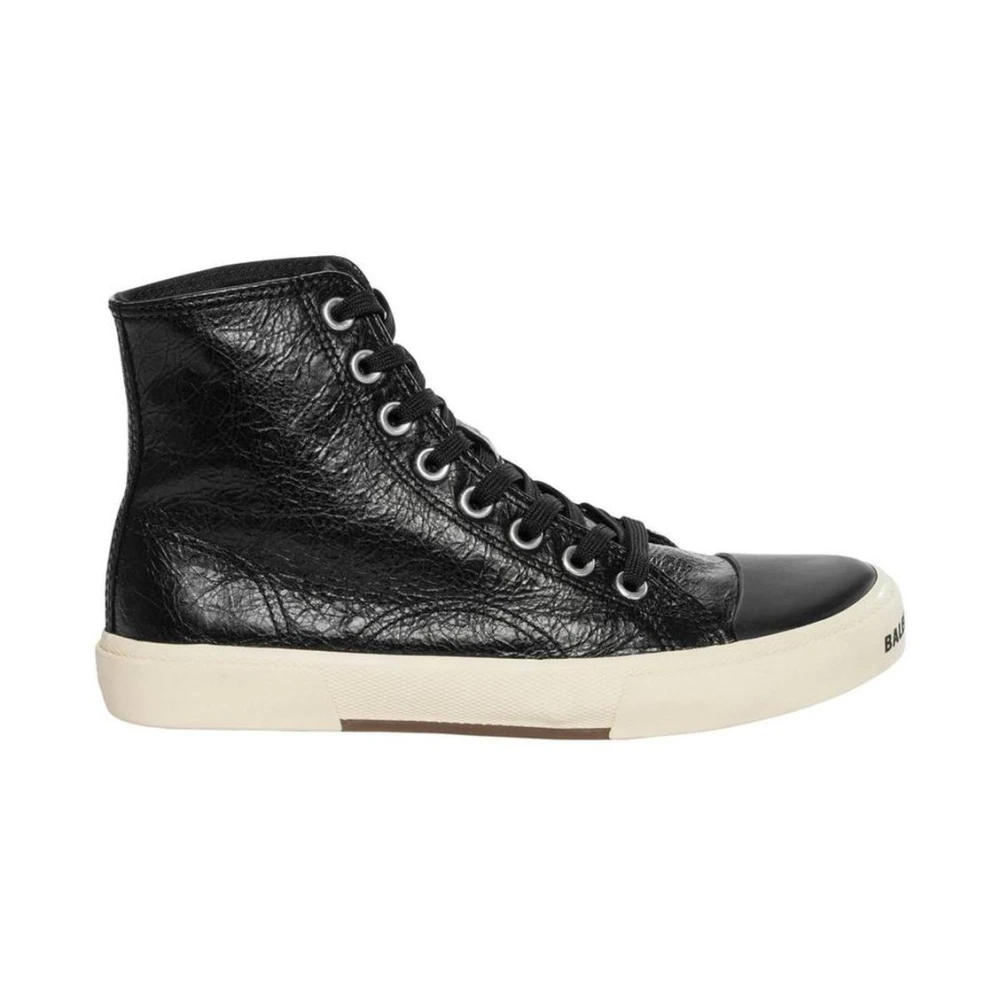 Balenciaga Svart Lyxiga Lädersneakers Med Kanvastygning