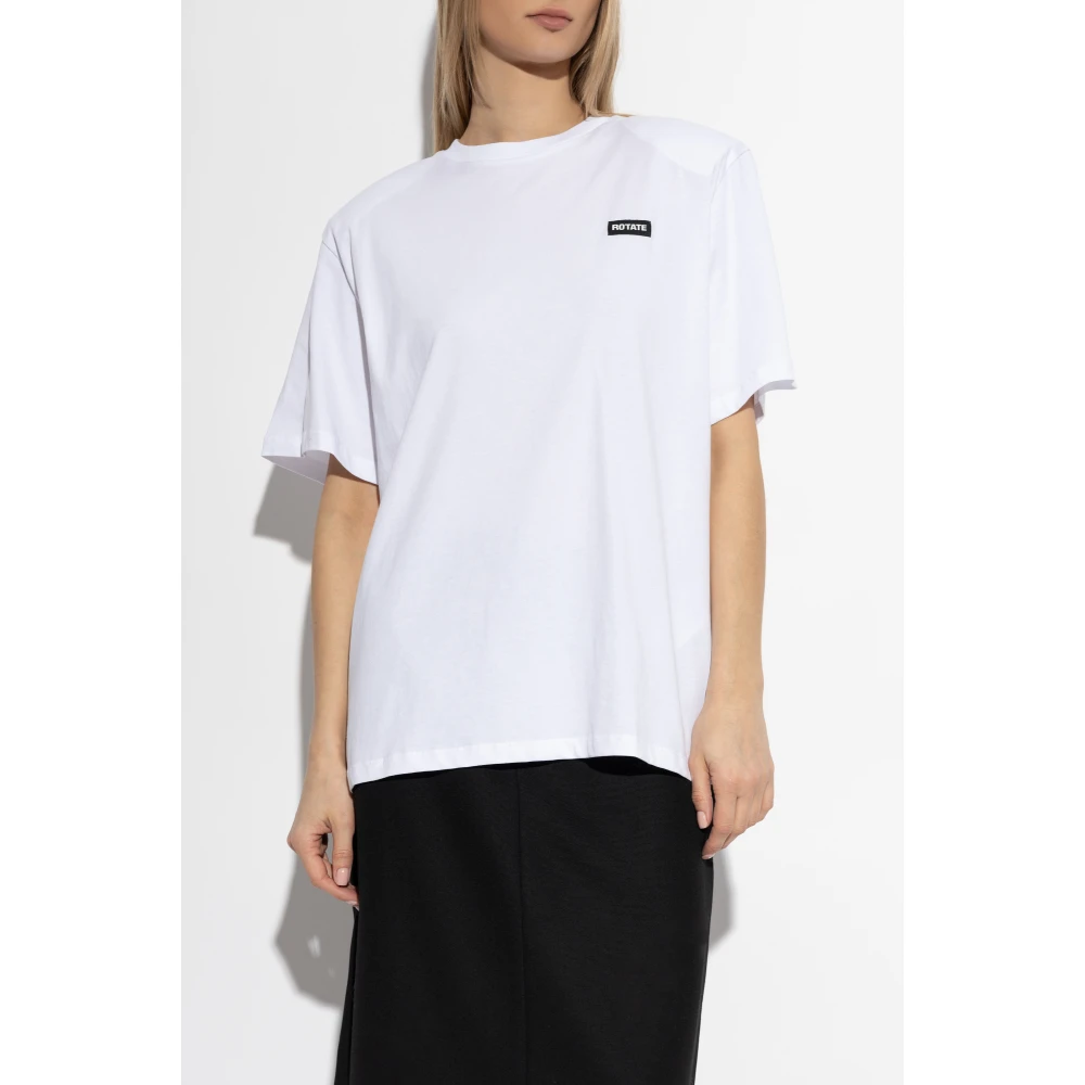 Rotate Birger Christensen T-shirt met Afneembare Schoudervullingen White Dames