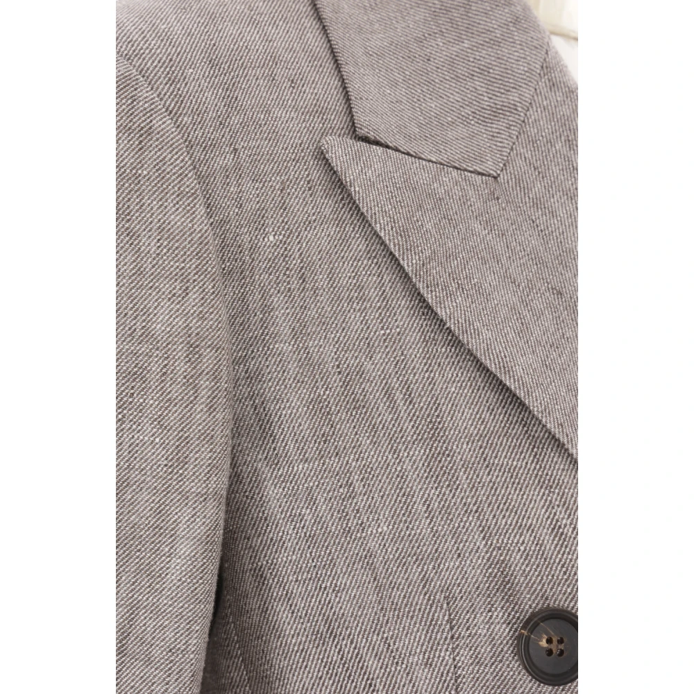 BRUNELLO CUCINELLI Dubbelborstige Hennep en Linnen Jas Brown Dames