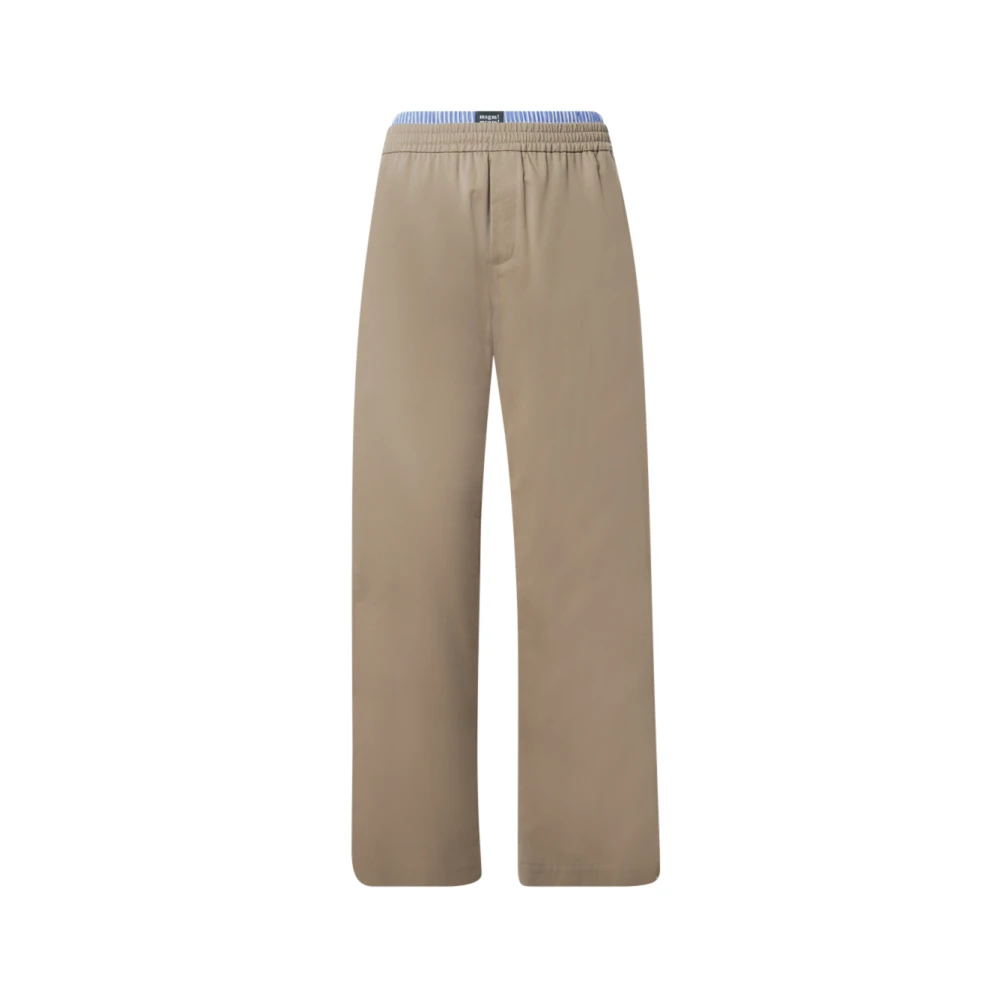 Msgm Mannelijk Beige Broeken Heren, S, Katoen, Wijde Katoenen Gabardine Broek