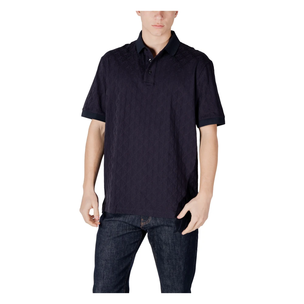 Armani Exchange Plain Short Sleeve Polo Shirt Blue Heren