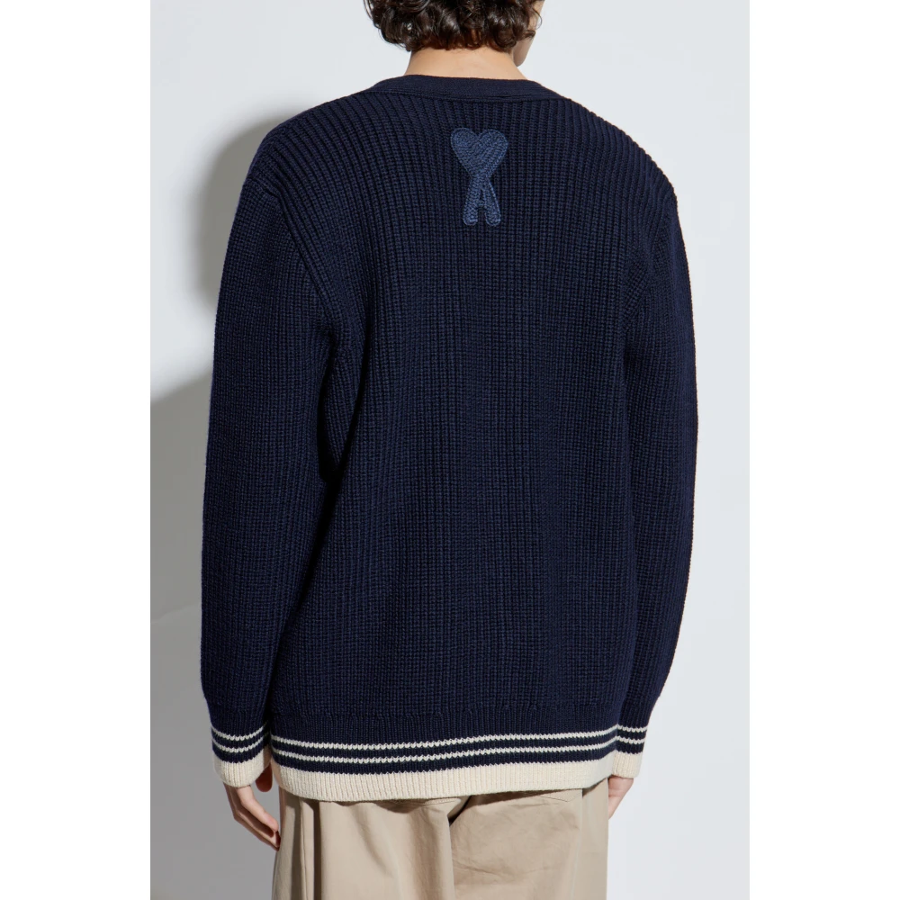 Ami Paris Wol wollen cardigan met logo Blue Heren