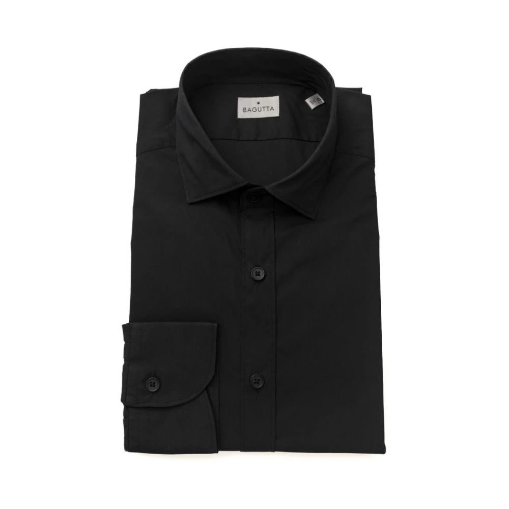 Bagutta Elegant Slim Fit Zwart Overhemd met Franse Kraag Black Heren