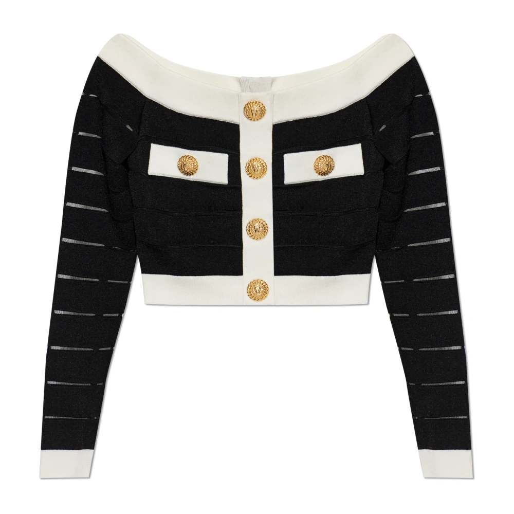 Balmain Gebreide Off Shoulder Top met Knopen Multicolor Dames