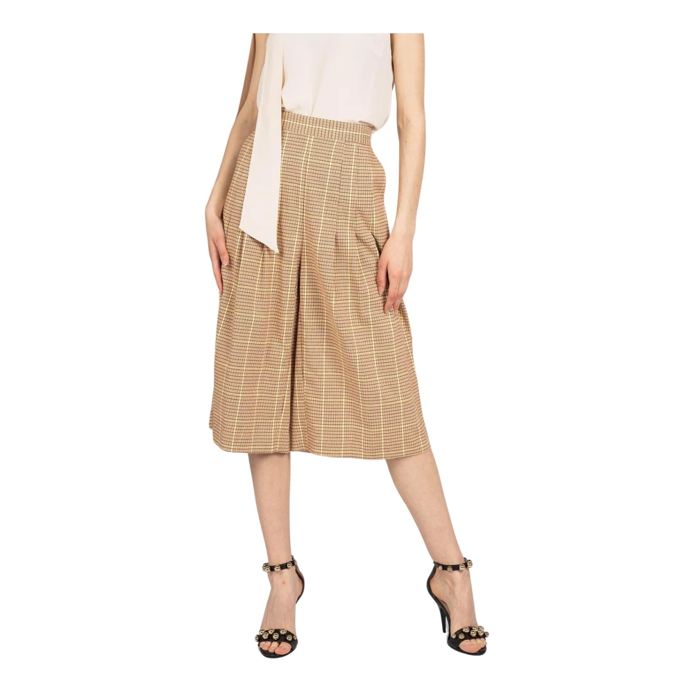 Patrizia Pepe Vrouw Bruin Loose Fit High Waist Geruite Broek