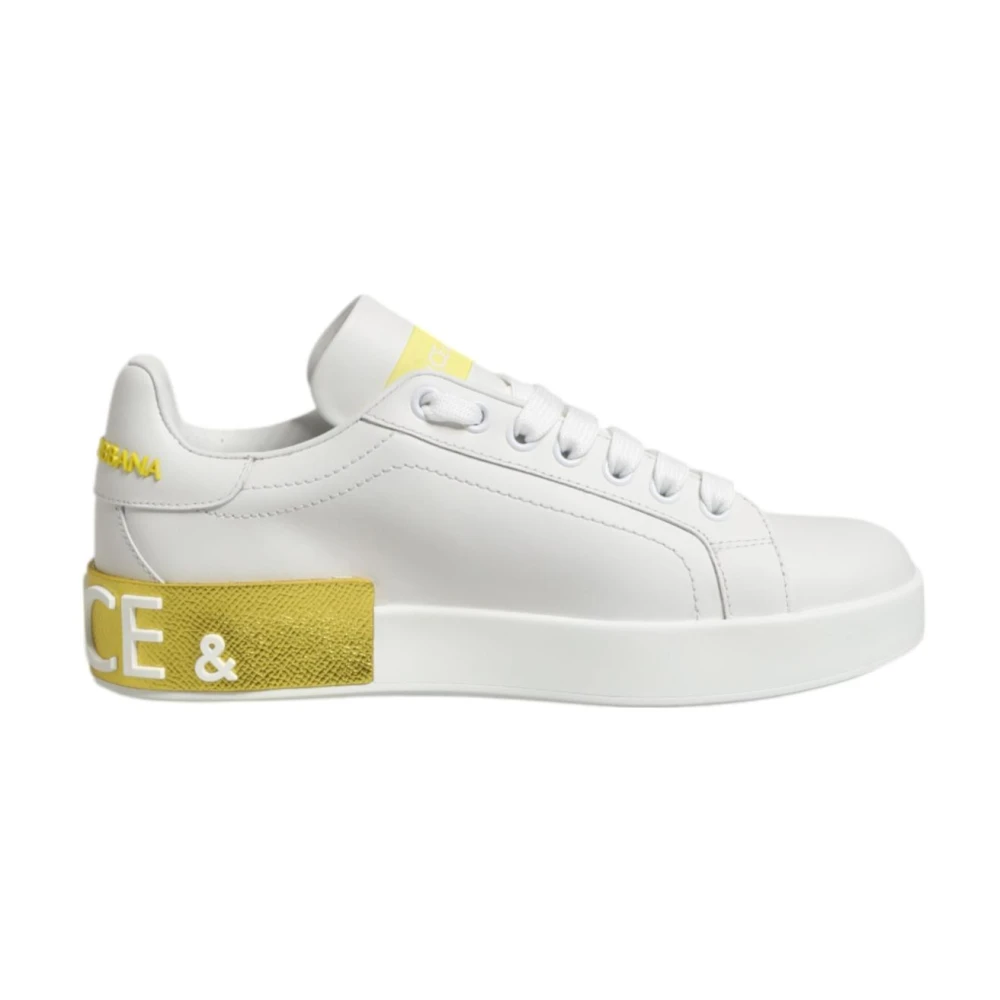 Dolce & Gabbana Women's White Sneakers, 2 1/2 Uk, Yellow Leather Trainers Rubber Sole