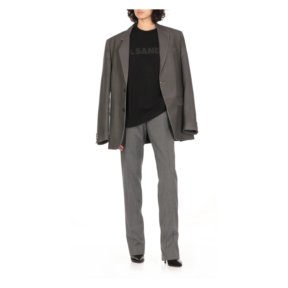 Jil Sander Zwarte Katoenen T-shirt Ronde Hals Korte Mouwen Black Dames