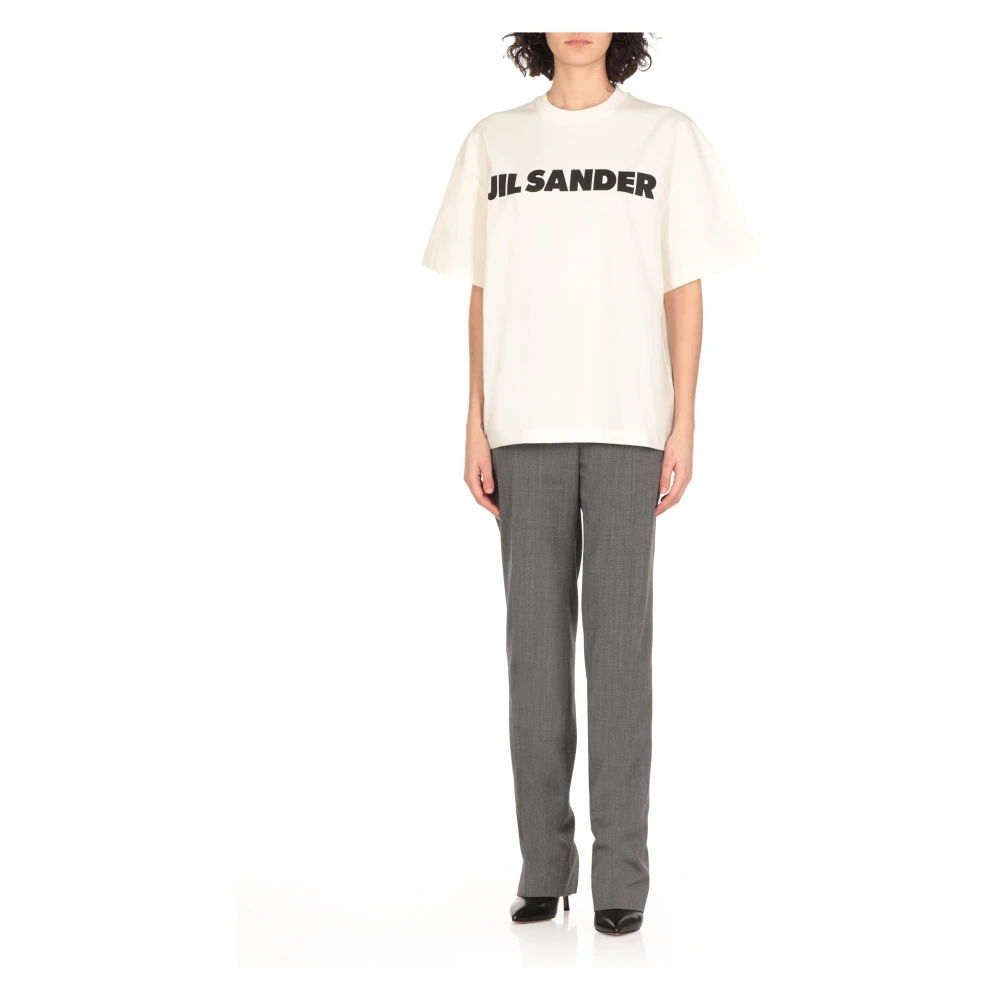 Jil Sander Witte Katoenen T-shirt Ronde Hals Korte Mouwen White Dames