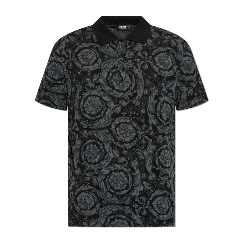 Versace Men's Black Polo With Barocco Pattern